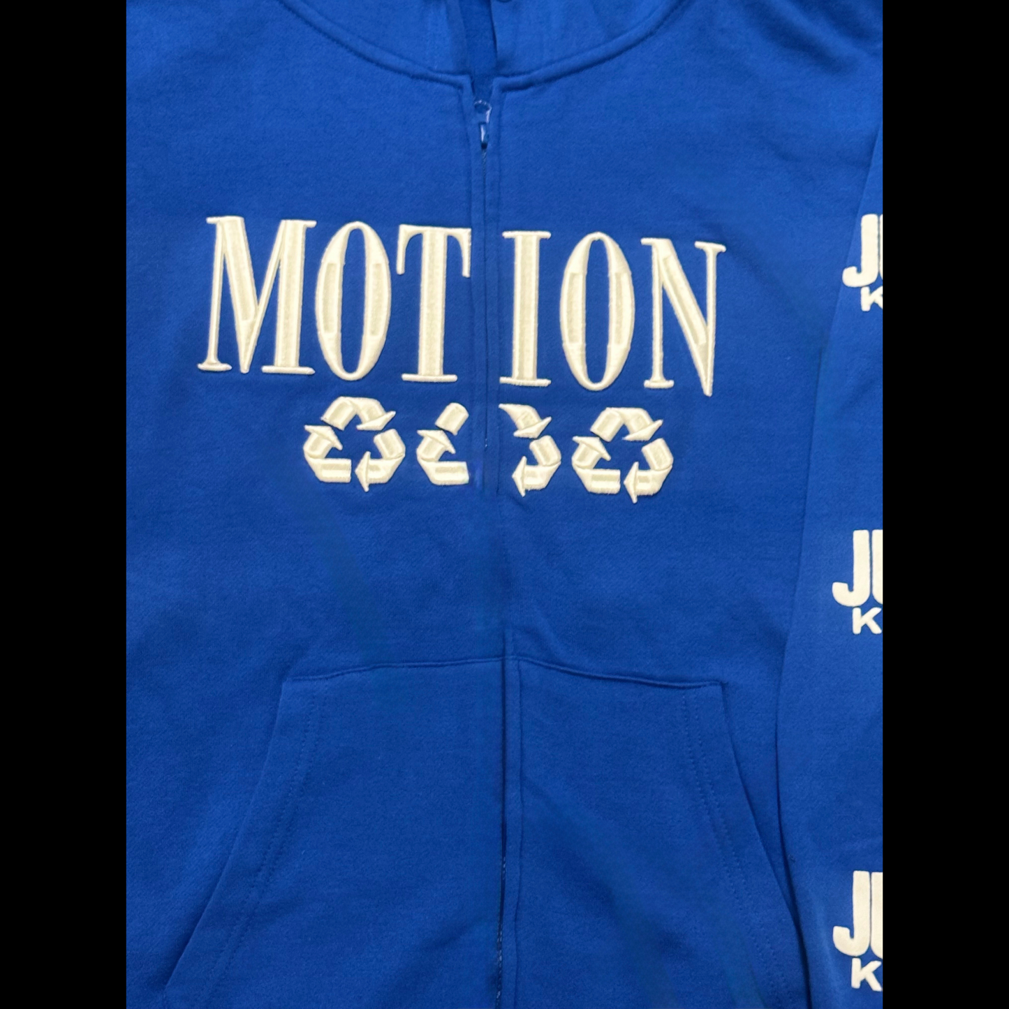 Blue Motion Zip Up Embroidery Hoodie