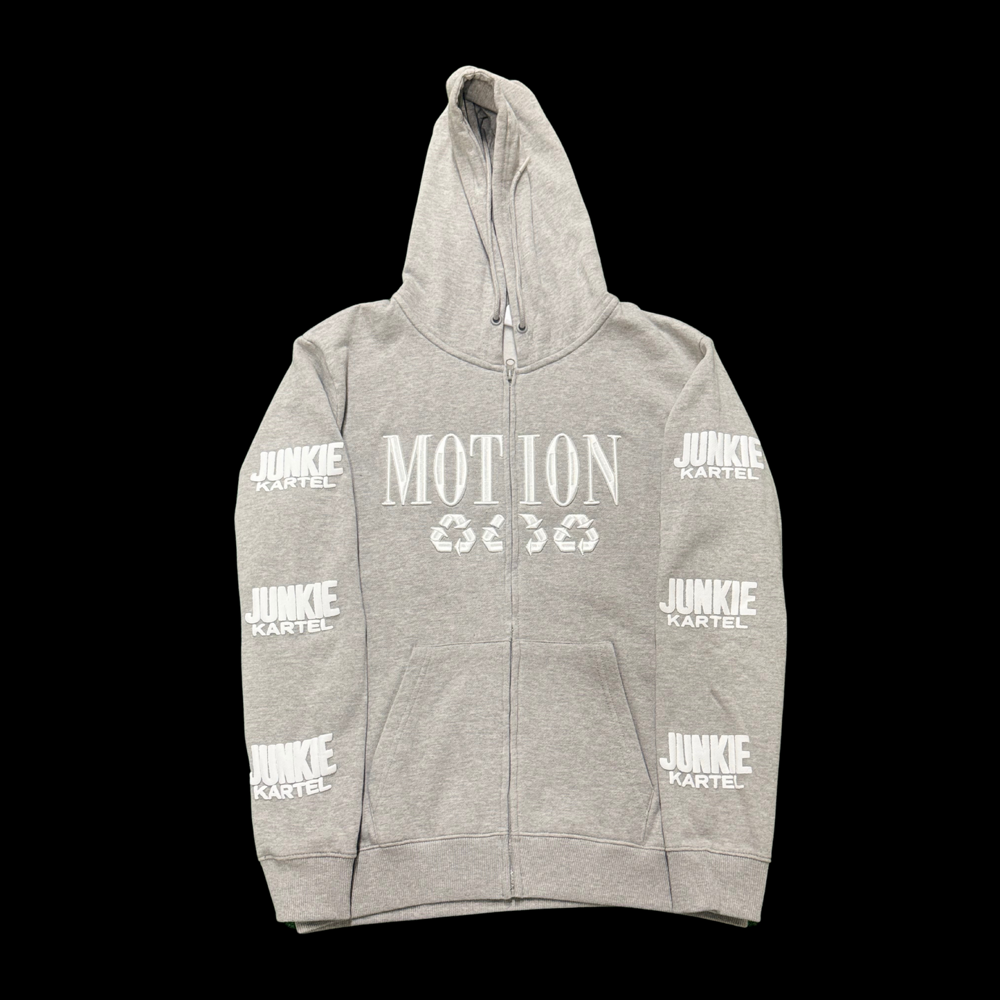 Grey Motion Zip Up Embroidery Hoodie