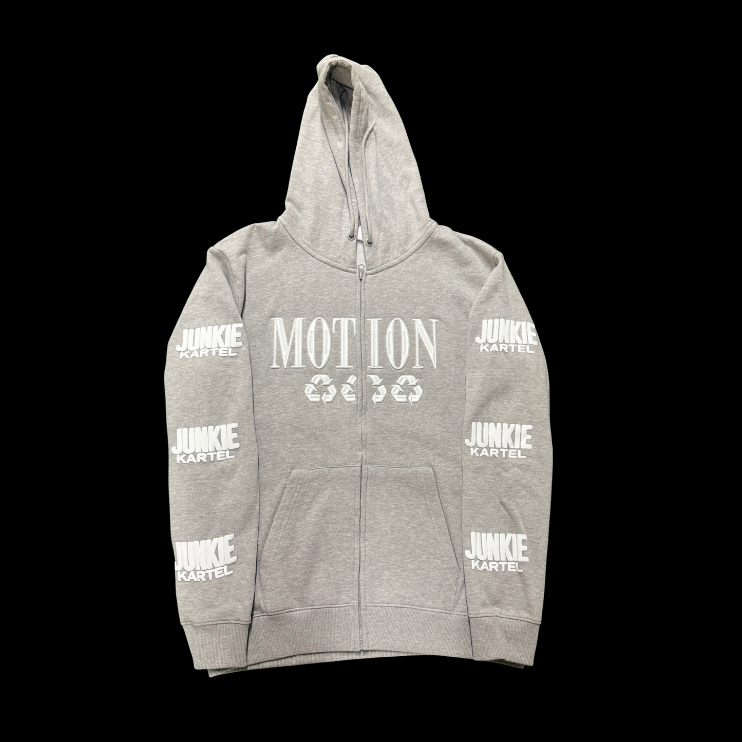 Grey Motion Zip Up Embroidery Hoodie