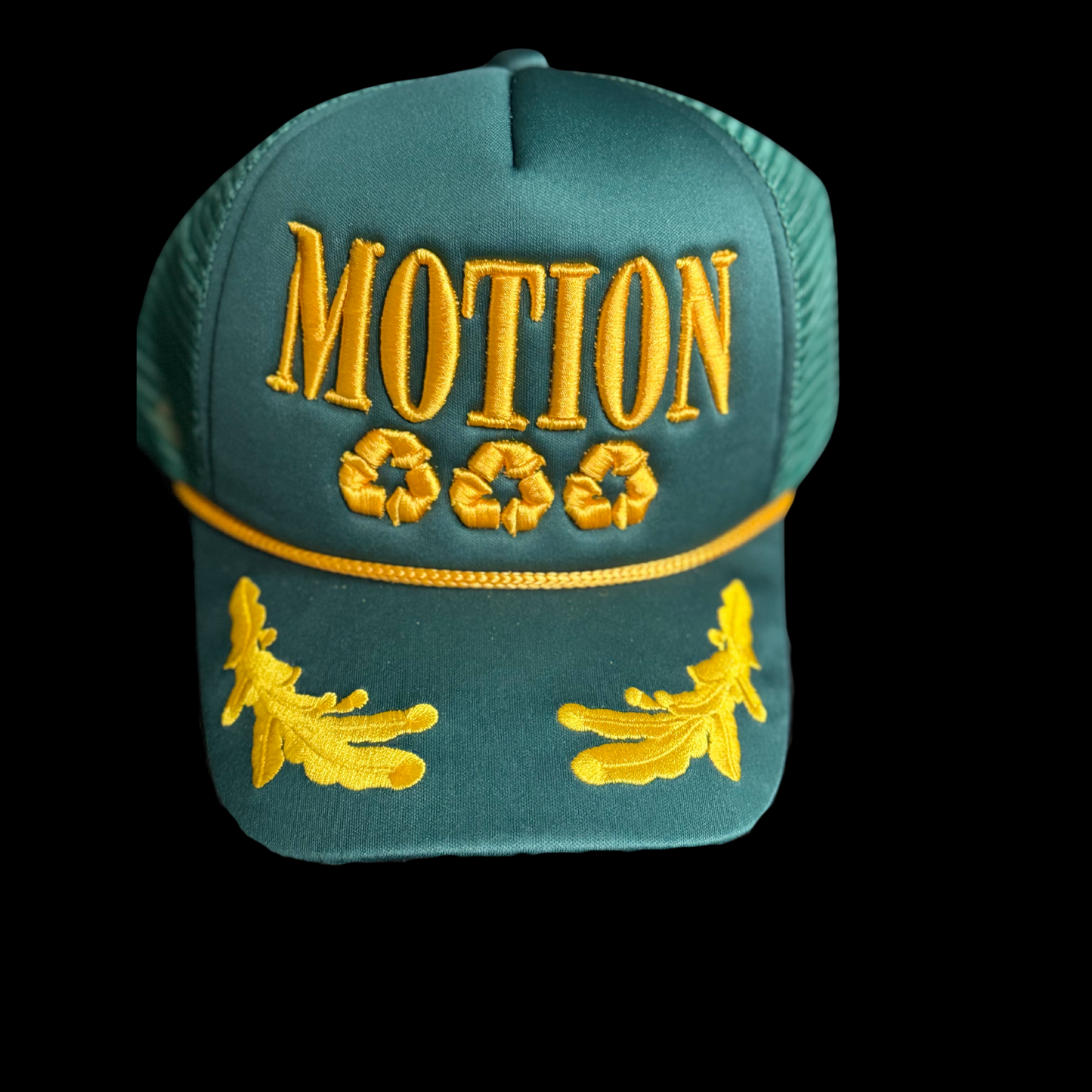 JUNKIE KARTEL MOTION HAT GREEN & GOLD EMBROIDERED