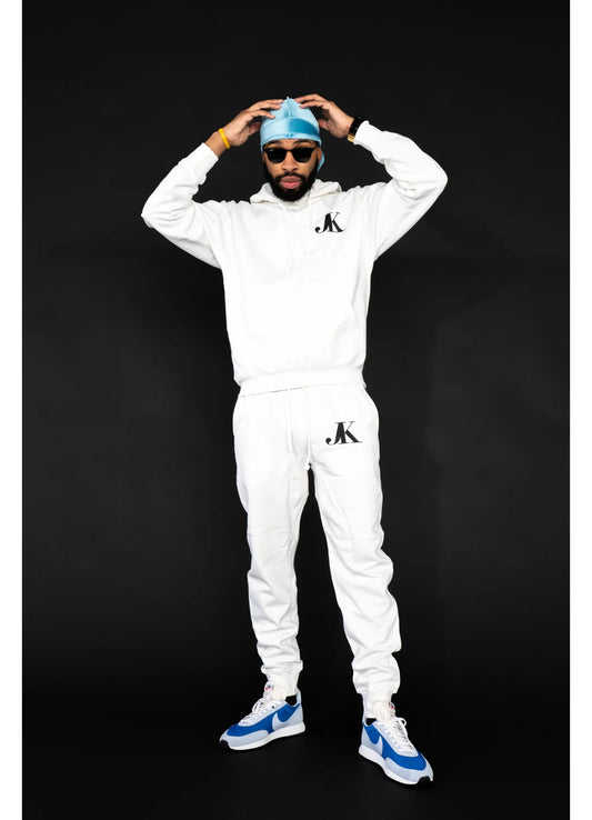 JUNKIE KARTEL WHITE SWEAT SUIT "JK "LOGO PACKAGE